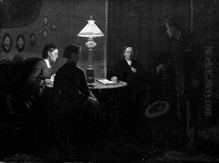 Fader og son Oil Painting by Axel Helsted