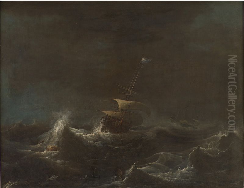 A Storm Oil Painting by Ludolf Bakhuizen