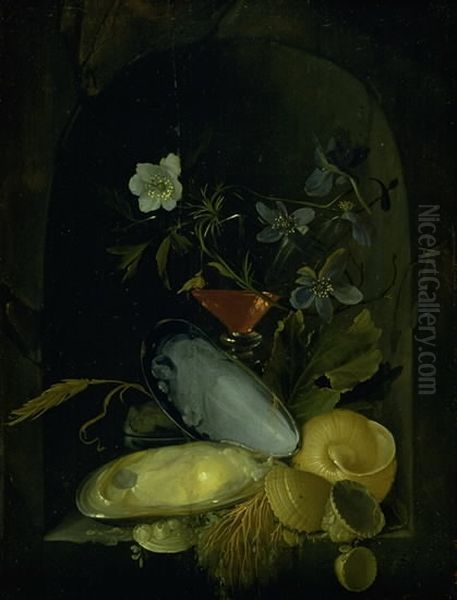 Still Life with Cockleshells and Blue Anemones Oil Painting by Frans van Mieris