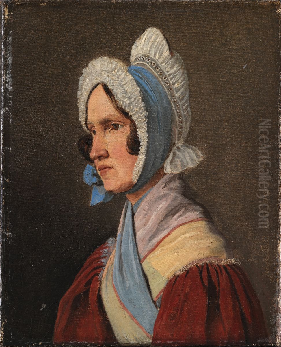 Oberstinde Cathrine Lundbye, f. Bonnevie, kunstnerens moder Oil Painting by Johan Lundbye