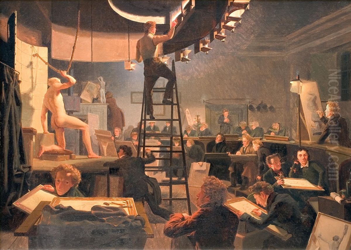Intirior of the department of model drawing in the Art Academy in Copenhagen, Charlottenborg Oil Painting by Wilhelm Bendz