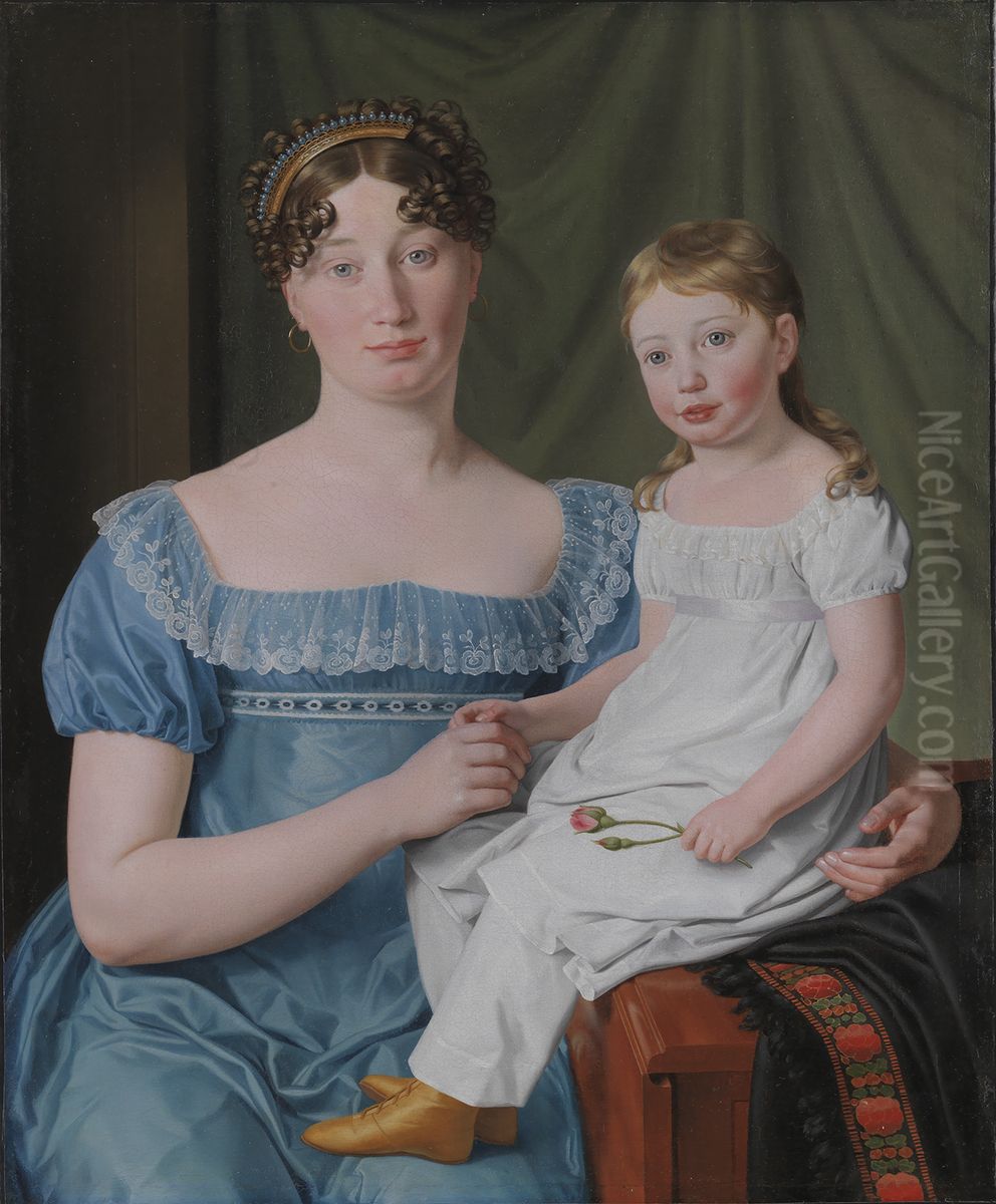Kammerherreinde Sophie Hedvig Lovenskiold og hendes trearige datter Berthe Henriette Oil Painting by Christoffer Wilhelm Eckersberg