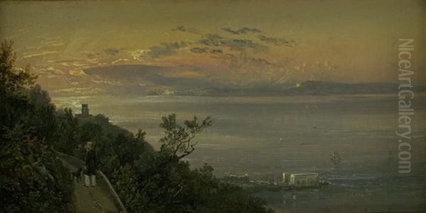Udsigt fra hojderne oven over Castellamare ved Napoli Oil Painting by Johan Wilhelm Ludwig Dahl