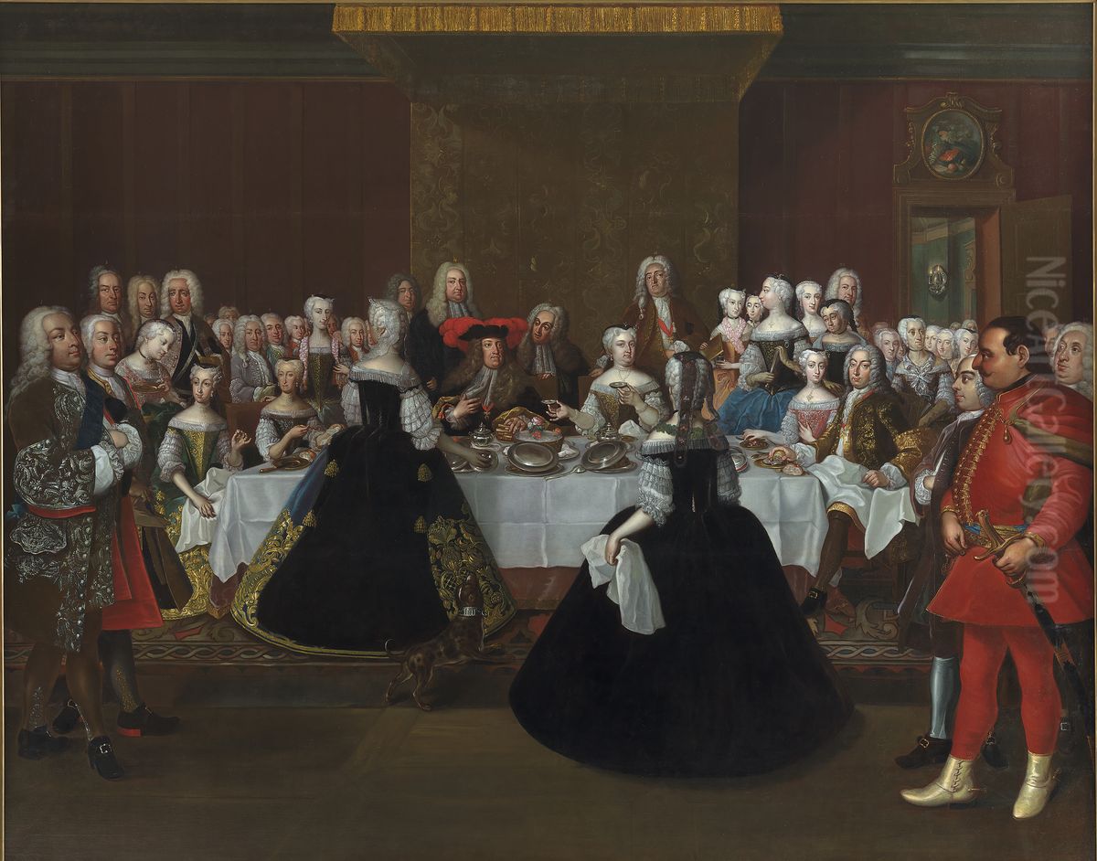 A Banquet at the Court of the German Emperor Charles VI Oil Painting by Johann Salomon Wahl
