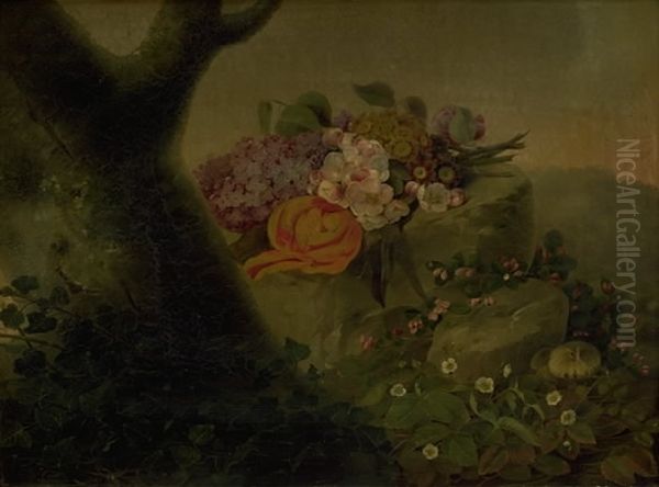 Blomster pa en sten Oil Painting by Christine Lovmand