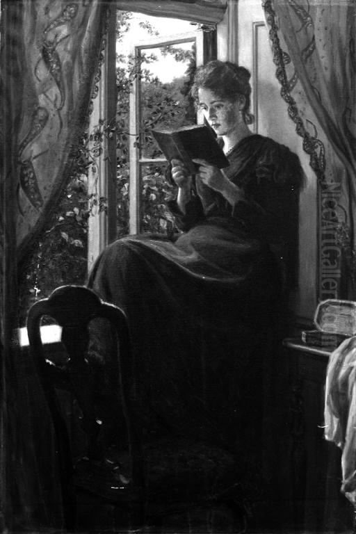 Romanen. Ung laesende pige Oil Painting by Axel Helsted