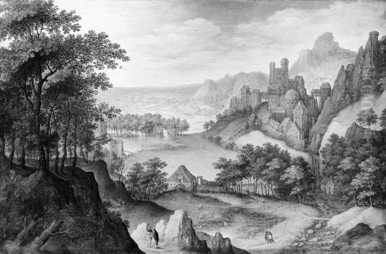 A River Landscape Oil Painting by Gillis van Coninxloo