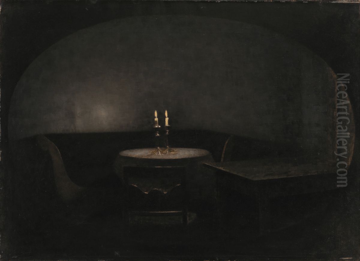 Interior. Artificial Light Oil Painting by Vilhelm Hammershoi