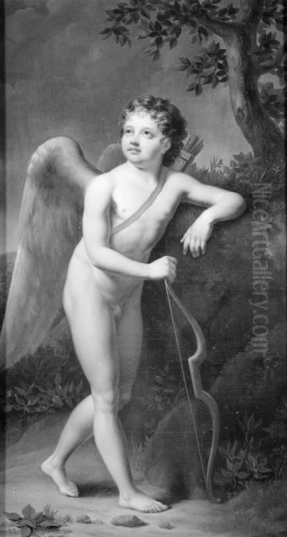 En staende amor i et landskab Oil Painting by Hans Hansen