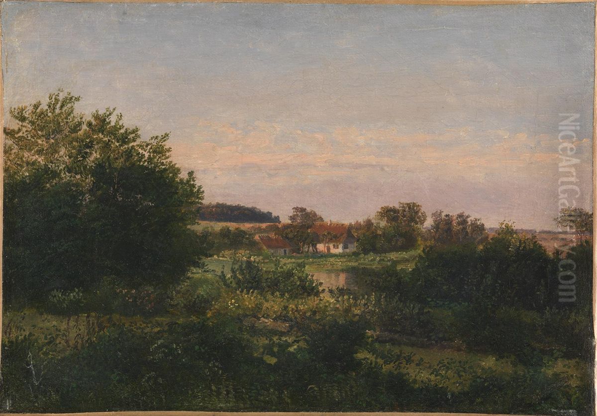 Landscape with a Cottage beside a Pond Oil Painting by Dankvart Dreyer