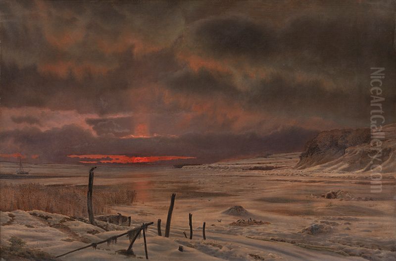 A Winter's Evening by a Danish Fiord Oil Painting by Vilhelm Kyhn