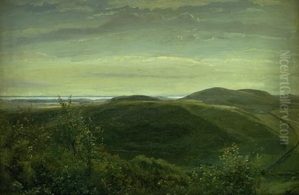 The Coast of Jutland Seen from Molleknap Hills in Funen. Study Oil Painting by Dankvart Dreyer