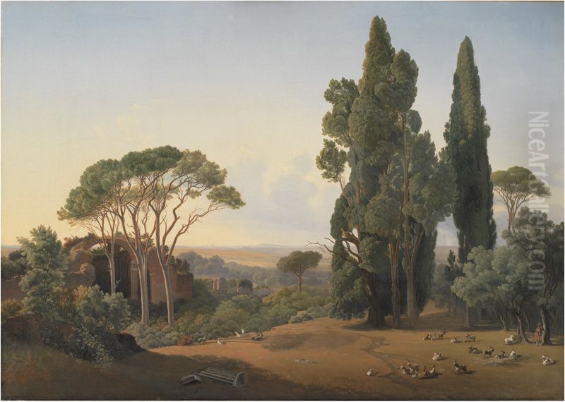 Udsigt fra Hadrians villa ved Tivoli Oil Painting by Fritz Petzholdt