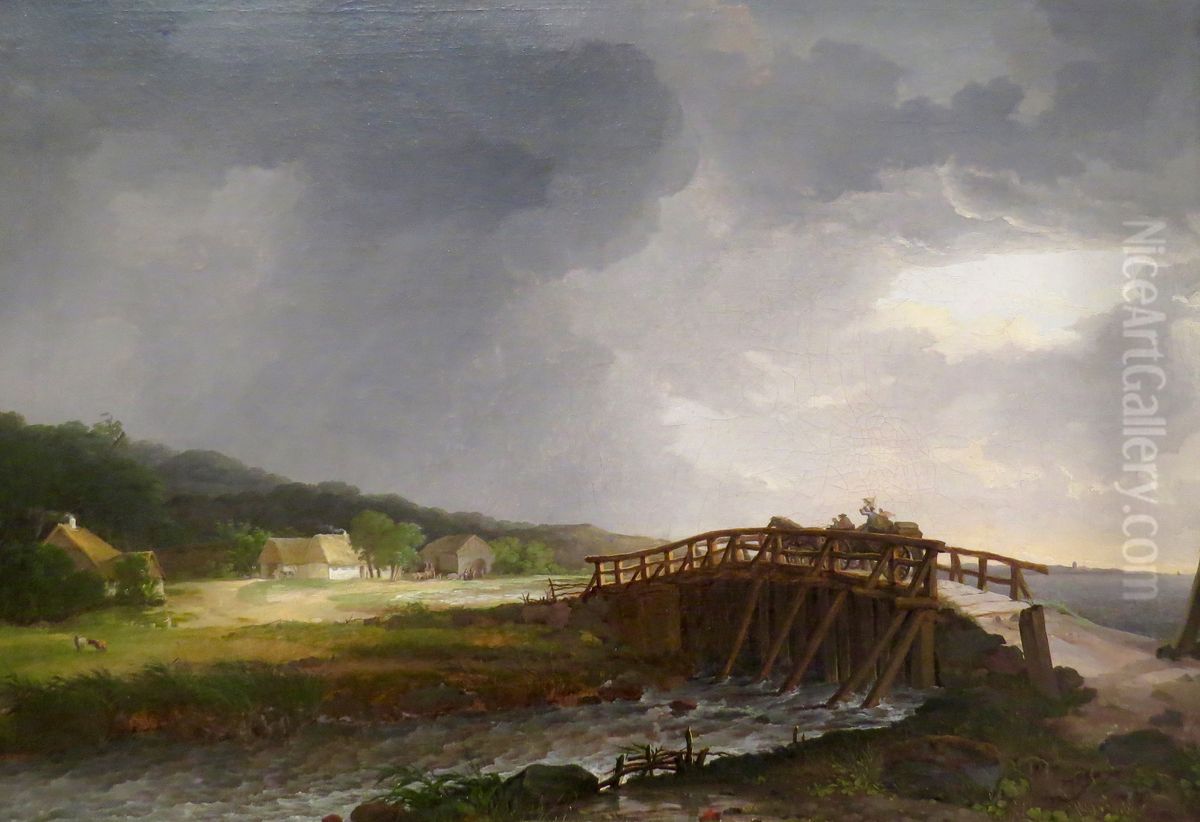 Broen over Tryggevaelde a med udsigt til Koge Oil Painting by Johan Wilhelm Ludwig Dahl