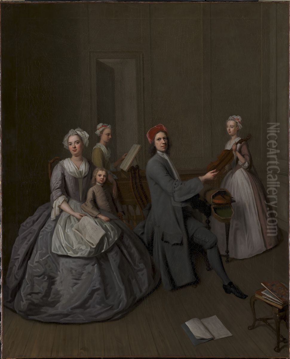 The Artist's Family Making Music Together Oil Painting by Balthasar Denner