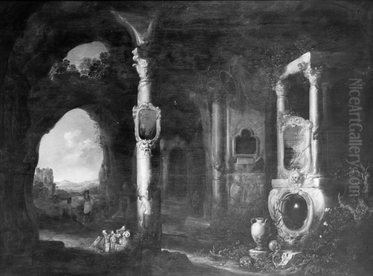 Grotto. Fantasy Oil Painting by Charles Cornelisz. de Hooch