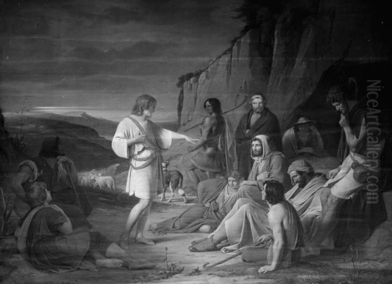 Josef forklarer drommen om negene for sine brodre Oil Painting by Albert Kuchler