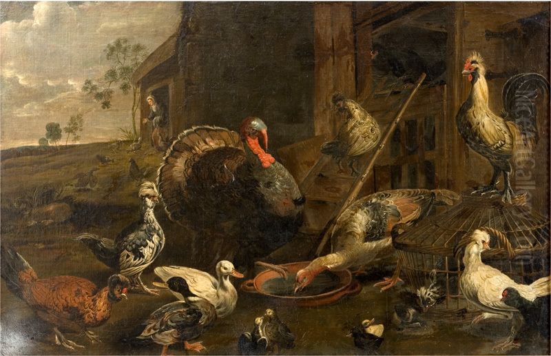 Hens, Ducks and a Turkey Cock Oil Painting by Adriaen van Utrecht