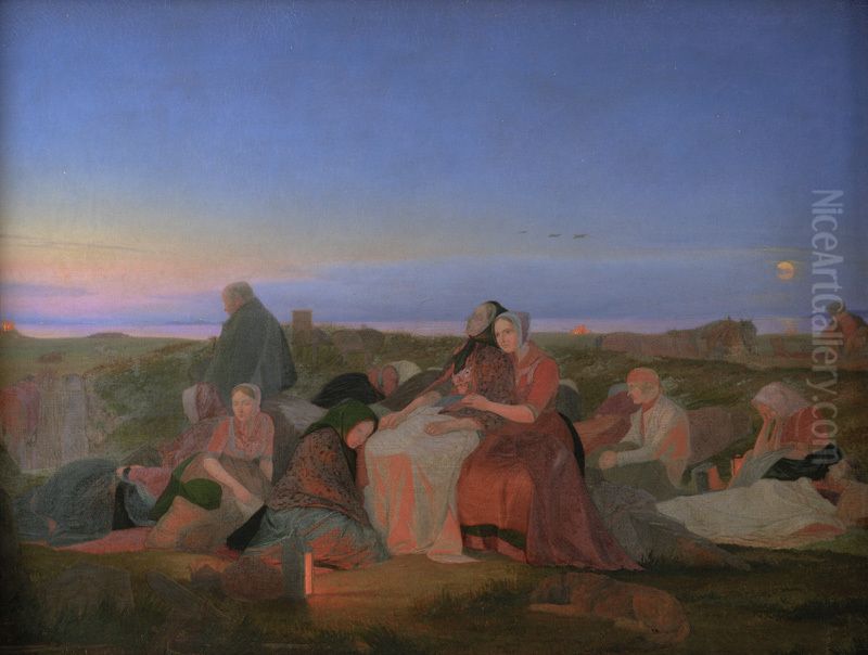 Midsummer's Eve. Sick People Asleep upon the Grave of St. Helena at Tisvilde Oil Painting by Jorgen Valentin Sonne