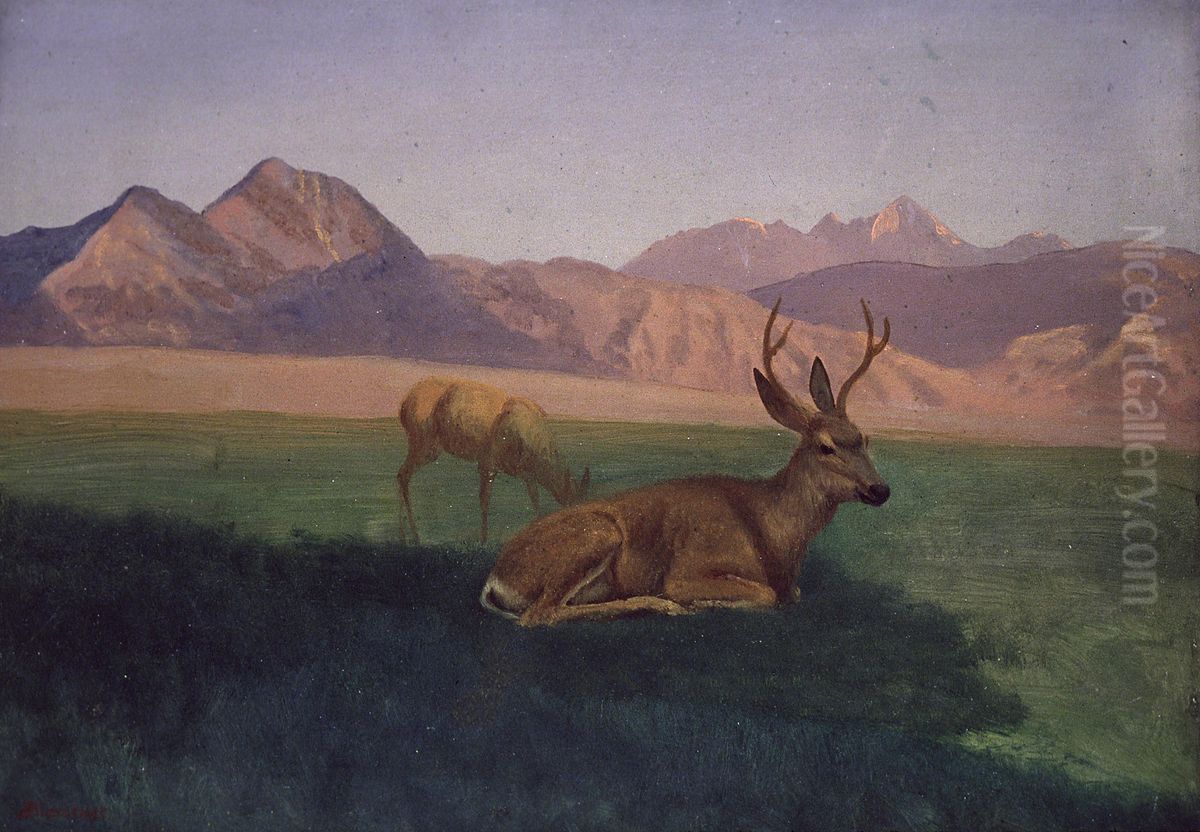 Deer Oil Painting by Albert Bierstadt