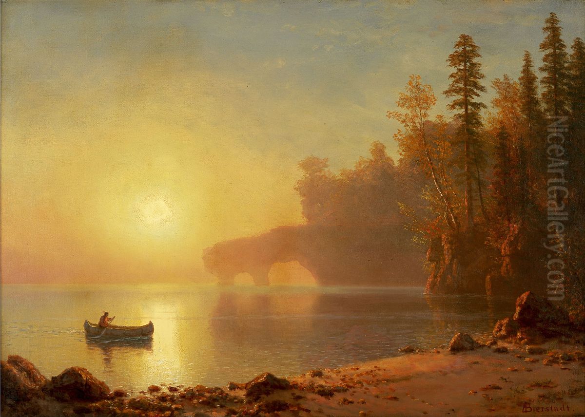 Indian Canoe Oil Painting by Albert Bierstadt