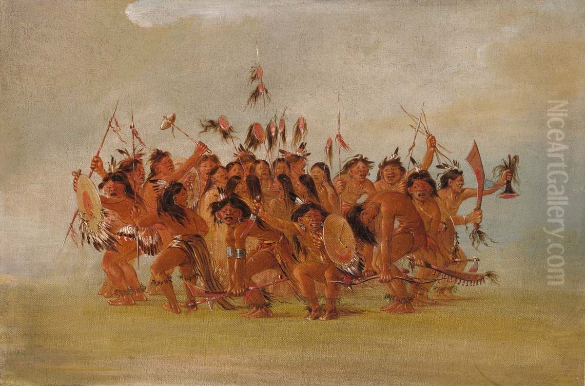 Scalp Dance, Mouth of  the Teton River Oil Painting by George Catlin