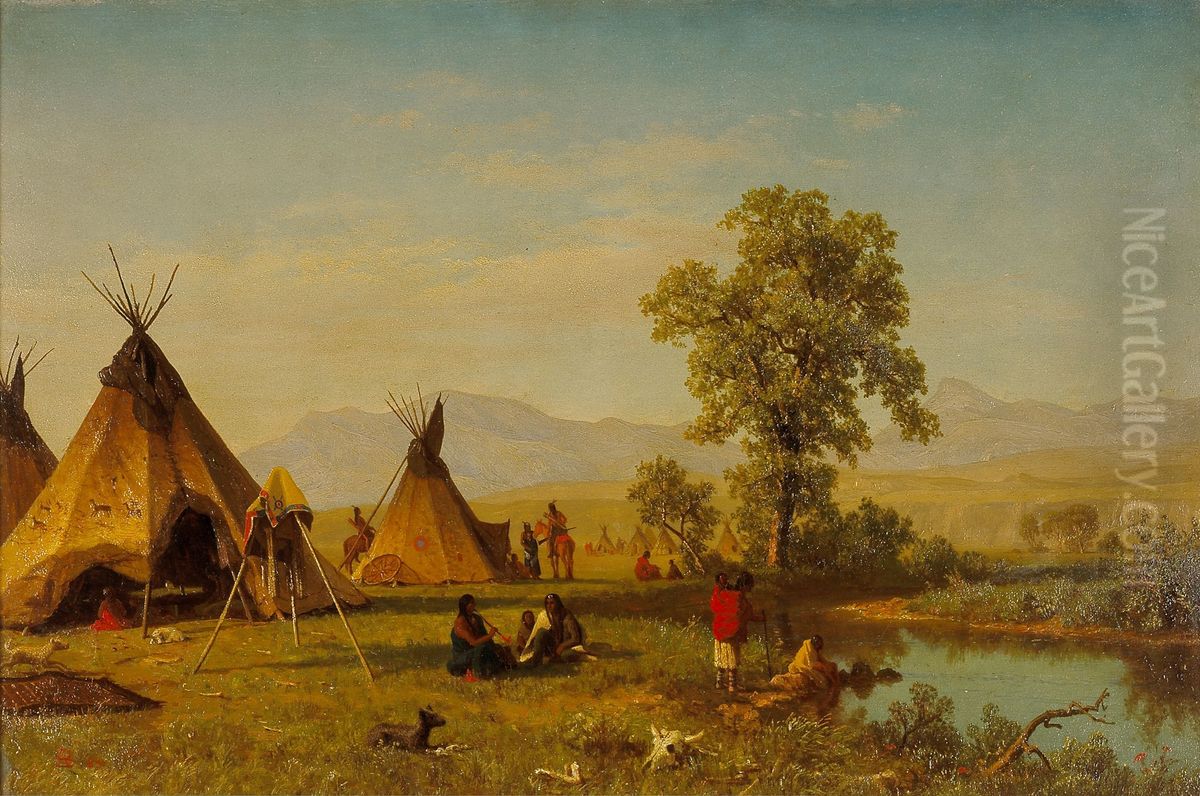 Sioux Village near Fort Laramie Oil Painting by Albert Bierstadt