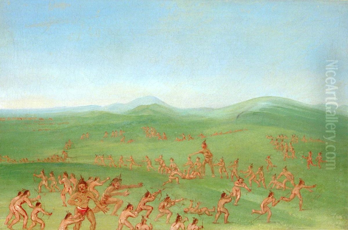 Sham Fight, Mandan Boys Oil Painting by George Catlin
