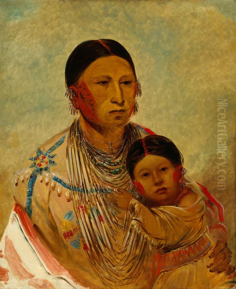 Ru-ton-ye-wee-ma, Strutting Pigeon, Wife of White Cloud Oil Painting by George Catlin