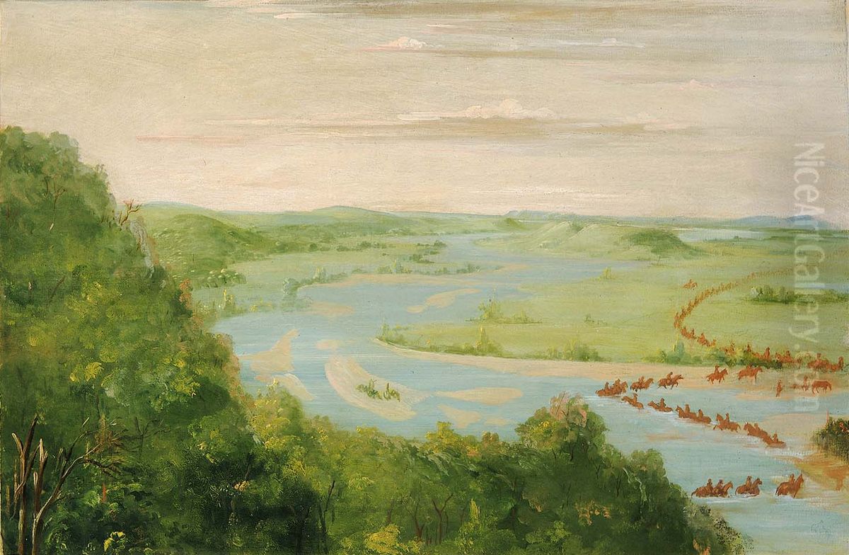 View of the Canadian River, Dragoons Crossing Oil Painting by George Catlin