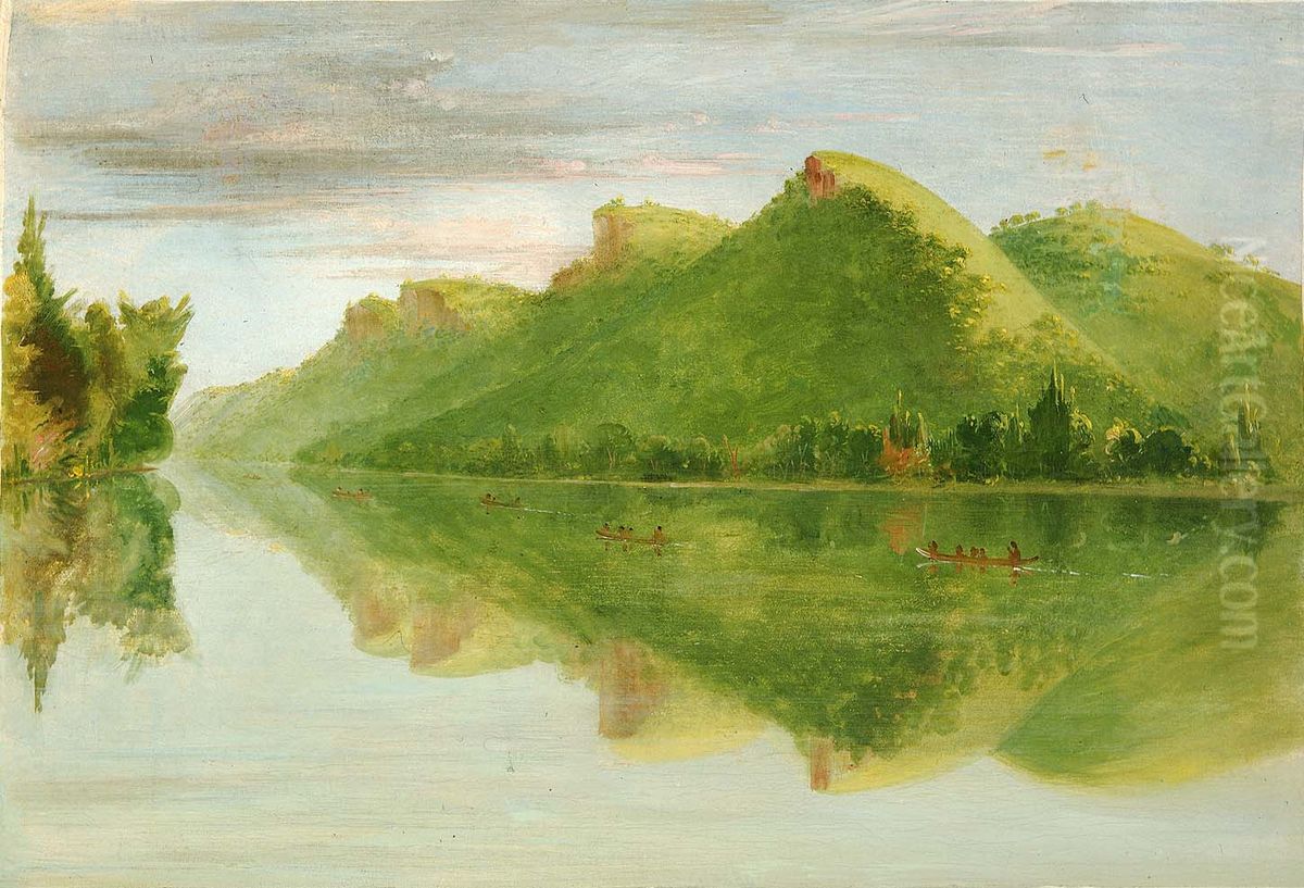 View on the Upper Mississippi, Beautiful Prairie Bluffs Oil Painting by George Catlin