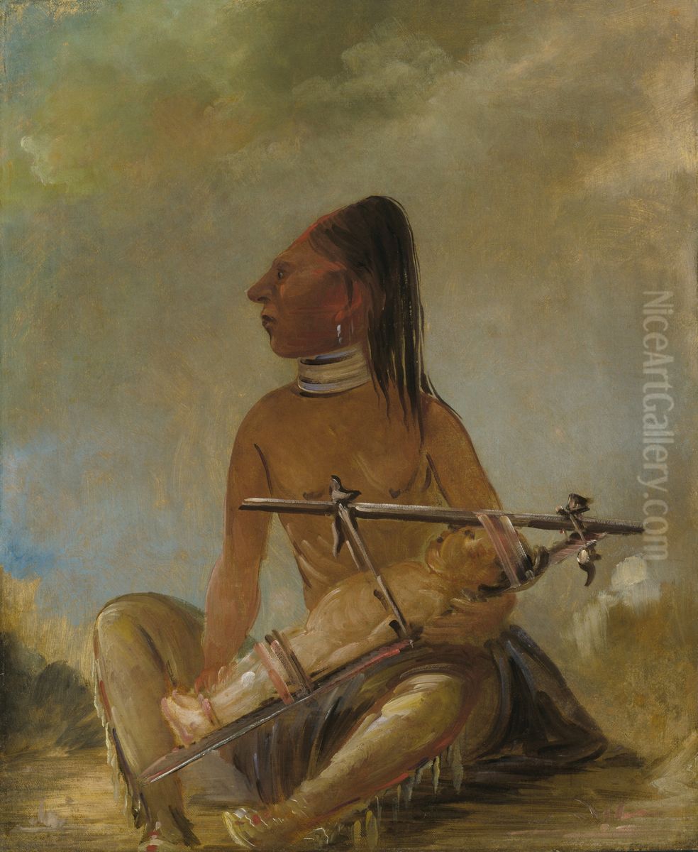 Woman and Child, Showing How the Heads of Children are Flattened Oil Painting by George Catlin