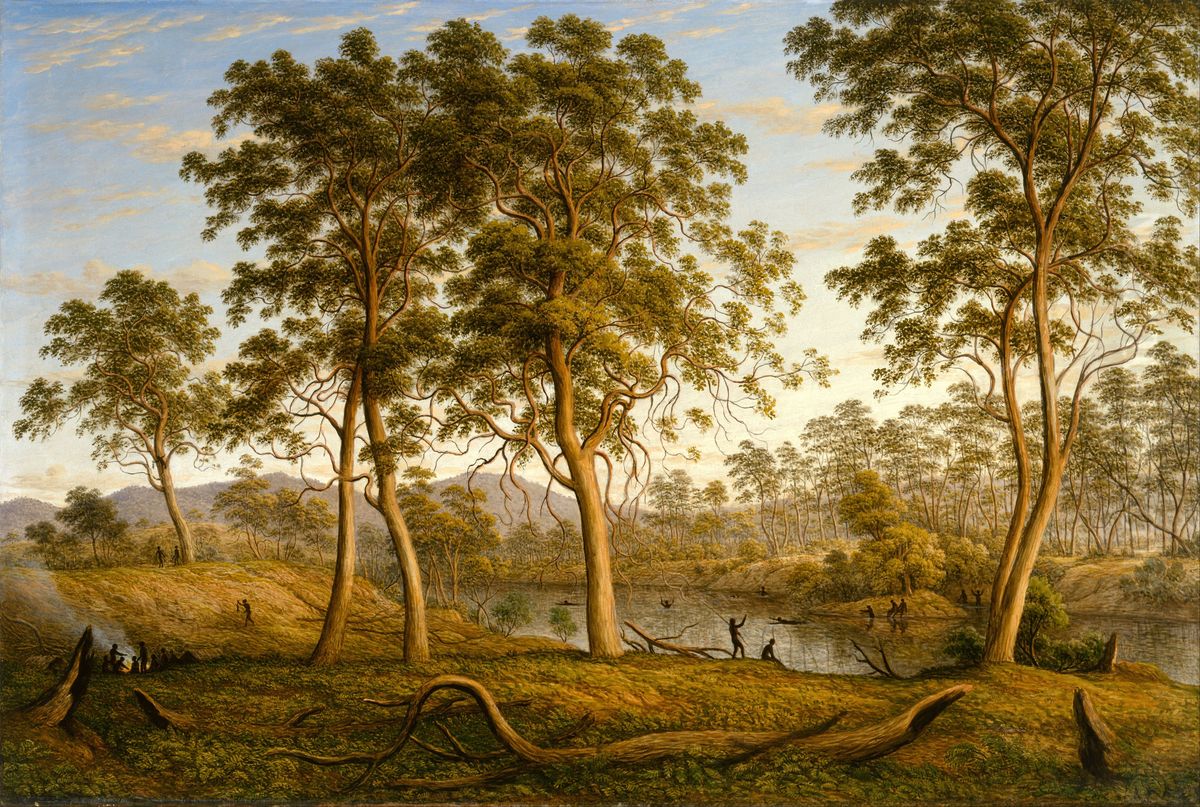 Natives on the Ouse River, Van Diemen's Land Oil Painting by John Glover