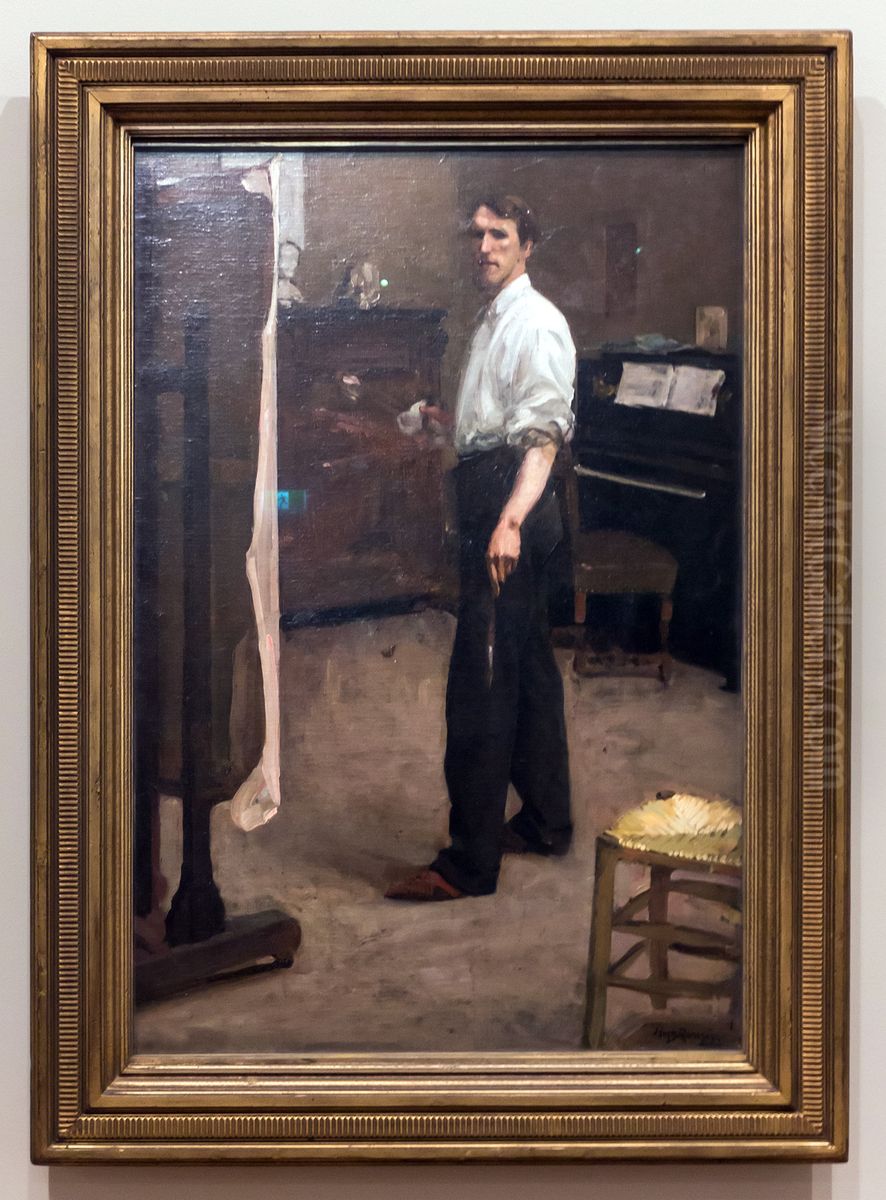 Portrait of the Artist Standing Before Easel Oil Painting by Hugh Ramsay
