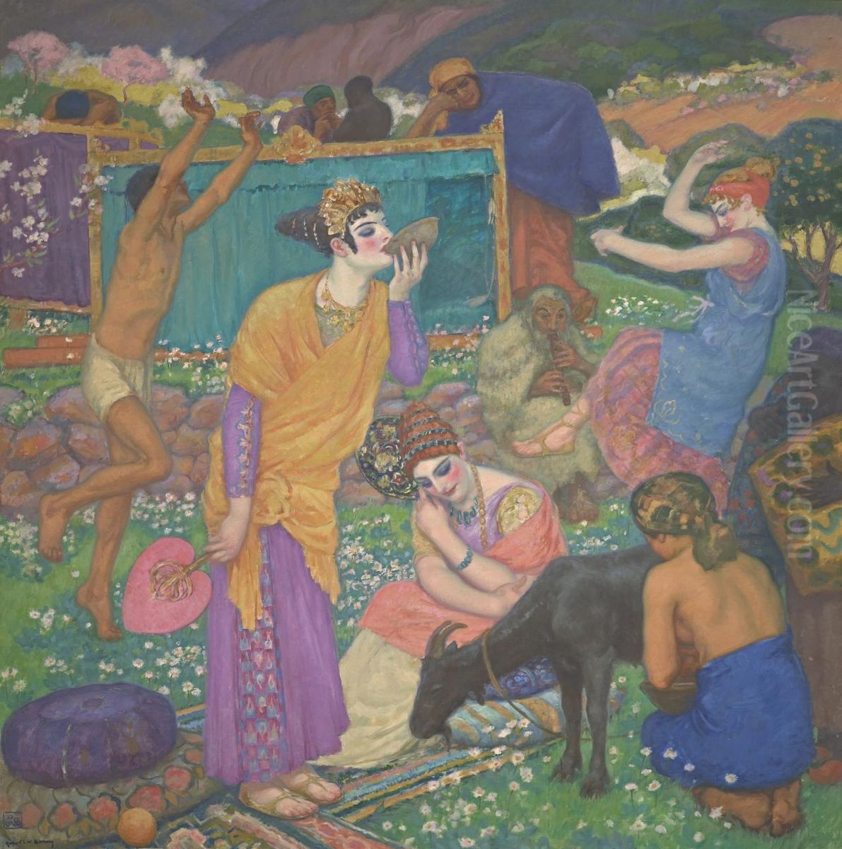 Courtesans in the Countryside Oil Painting by Rupert Charles Bunny