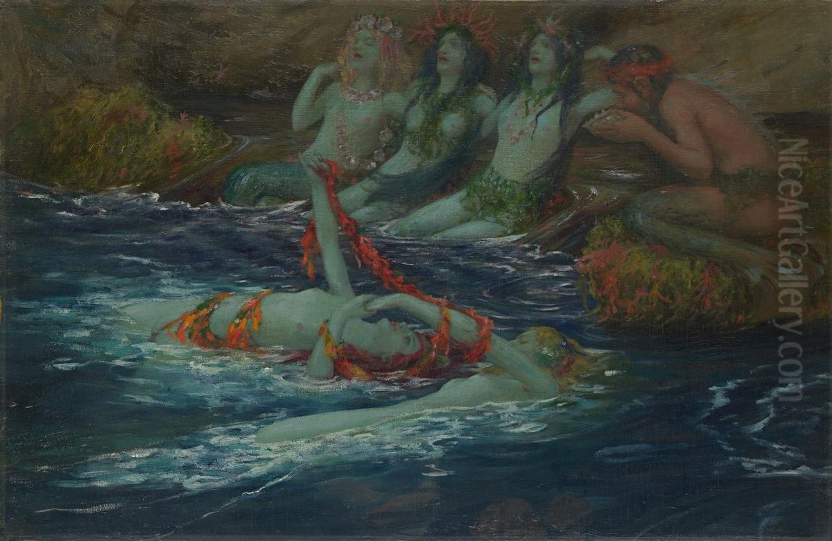 Mermaids dancing Oil Painting by Rupert Charles Bunny