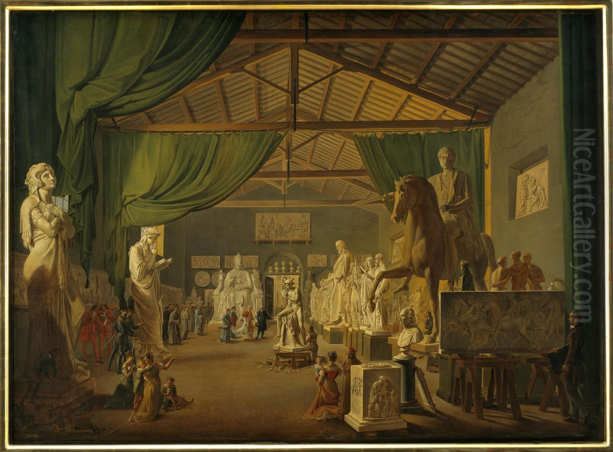 Pave Leo Xll aflaegger besog i Thorvaldsens vaerksteder ved Piazza Barberini, 18. oktober 1826 Oil Painting by Ditlev Martens