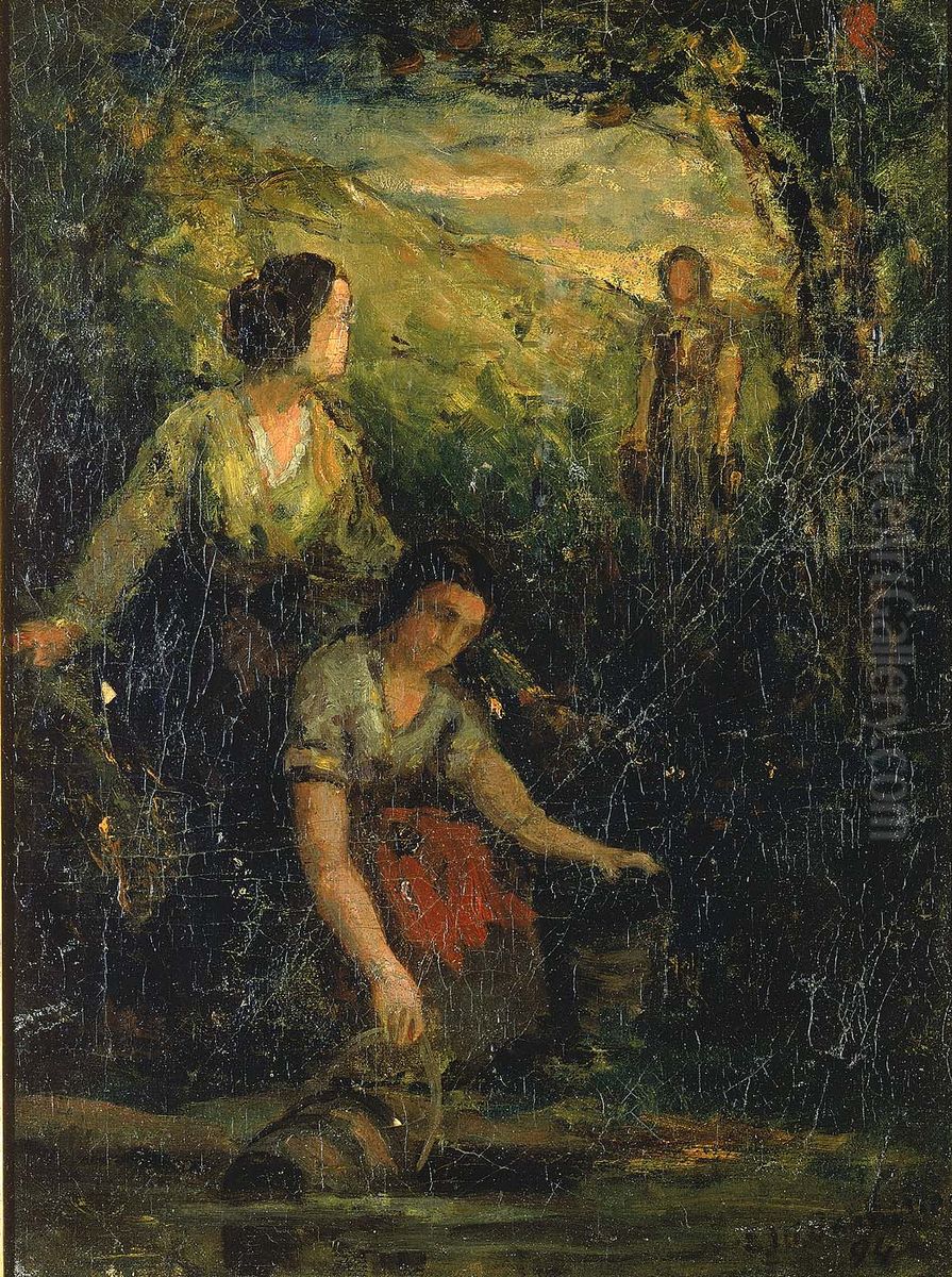 The Drinking Pool (three women at water) Oil Painting by Edward Mitchell Bannister