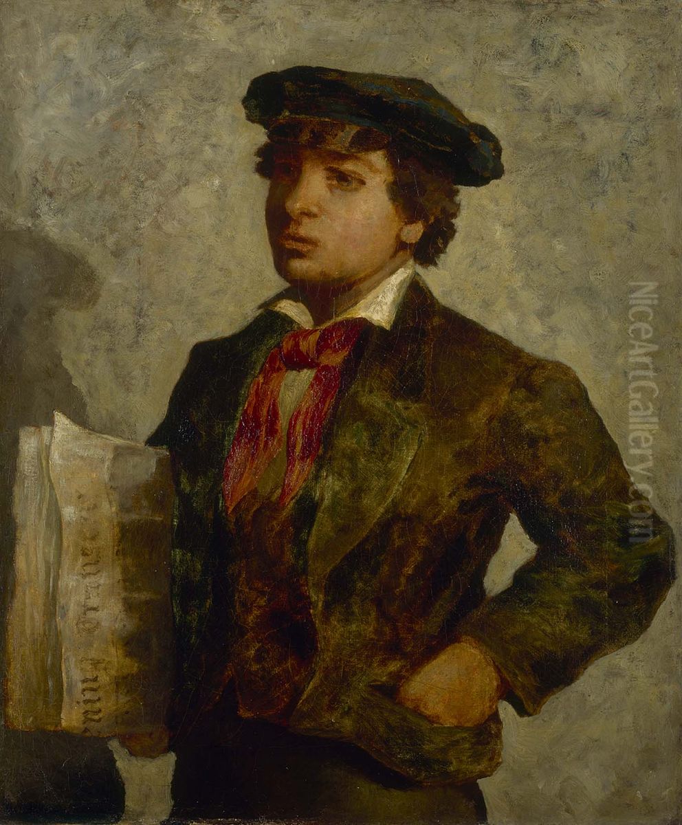 Newspaper Boy Oil Painting by Edward Mitchell Bannister