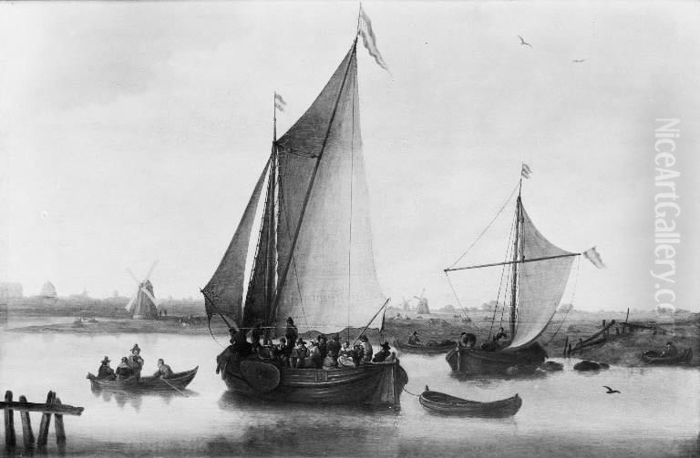 The Ferry to Leiden Oil Painting by Jan van Goyen