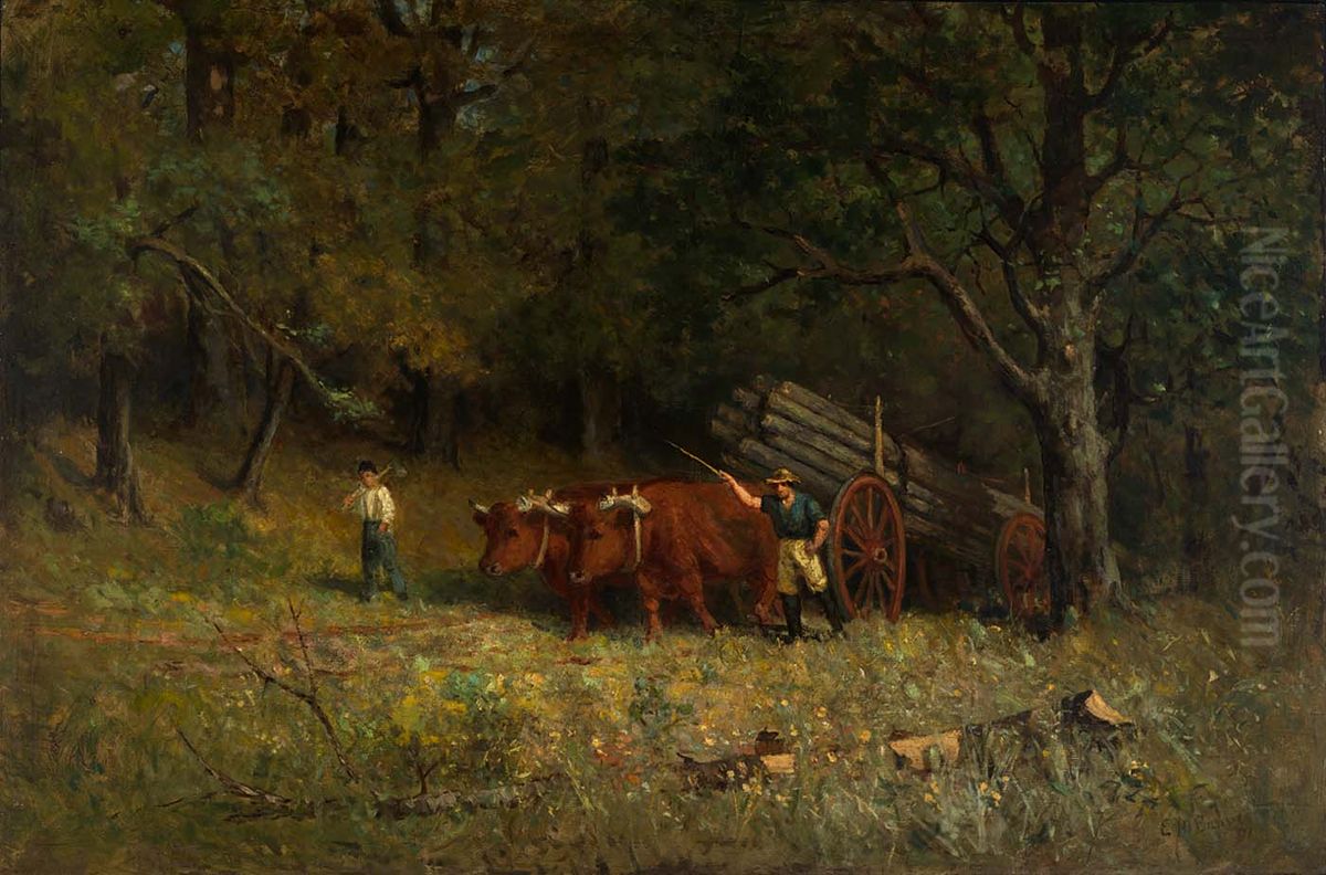 Untitled (boy and man with oxen) Oil Painting by Edward Mitchell Bannister