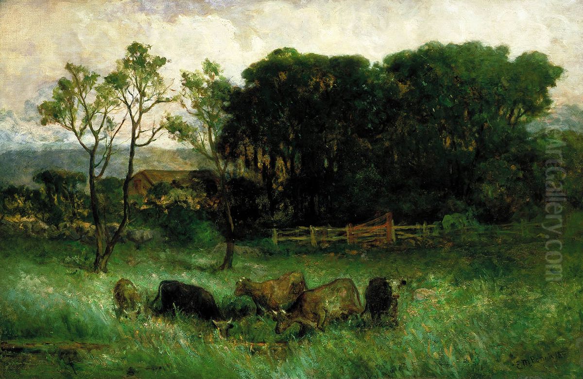 Untitled (five cows in pasture) Oil Painting by Edward Mitchell Bannister