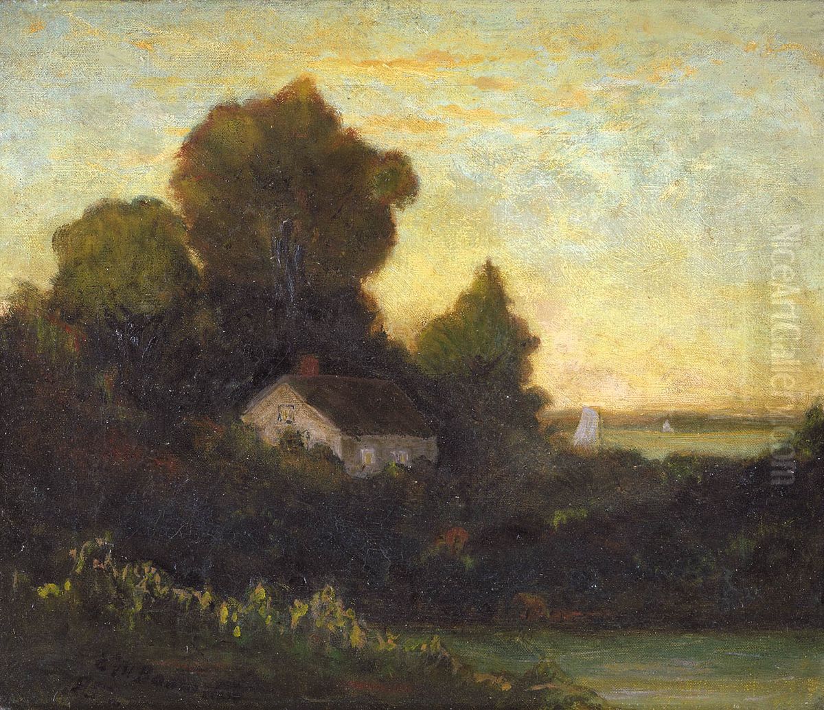 Untitled (house in woods near lake) Oil Painting by Edward Mitchell Bannister