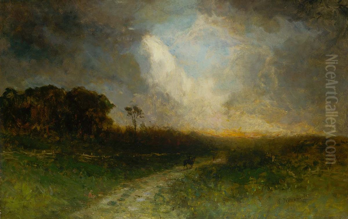 Untitled (landscape, man on horse) Oil Painting by Edward Mitchell Bannister