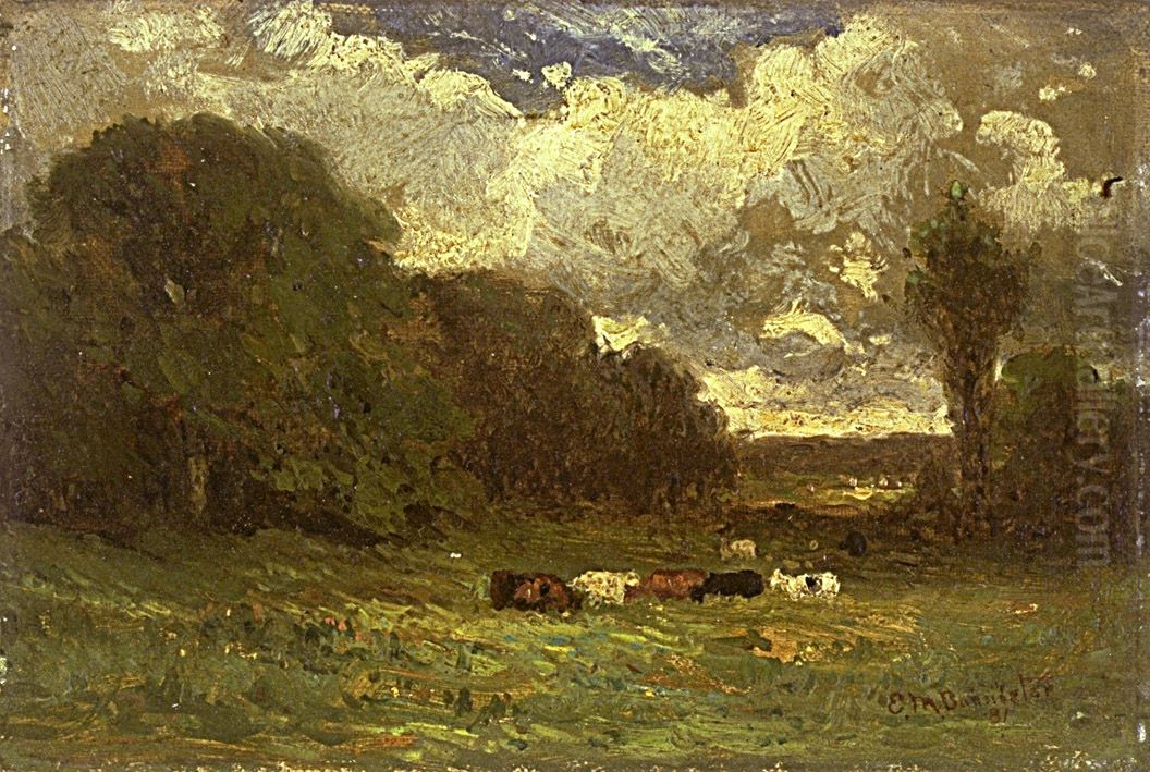 Untitled (landscape with cows and trees) Oil Painting by Edward Mitchell Bannister