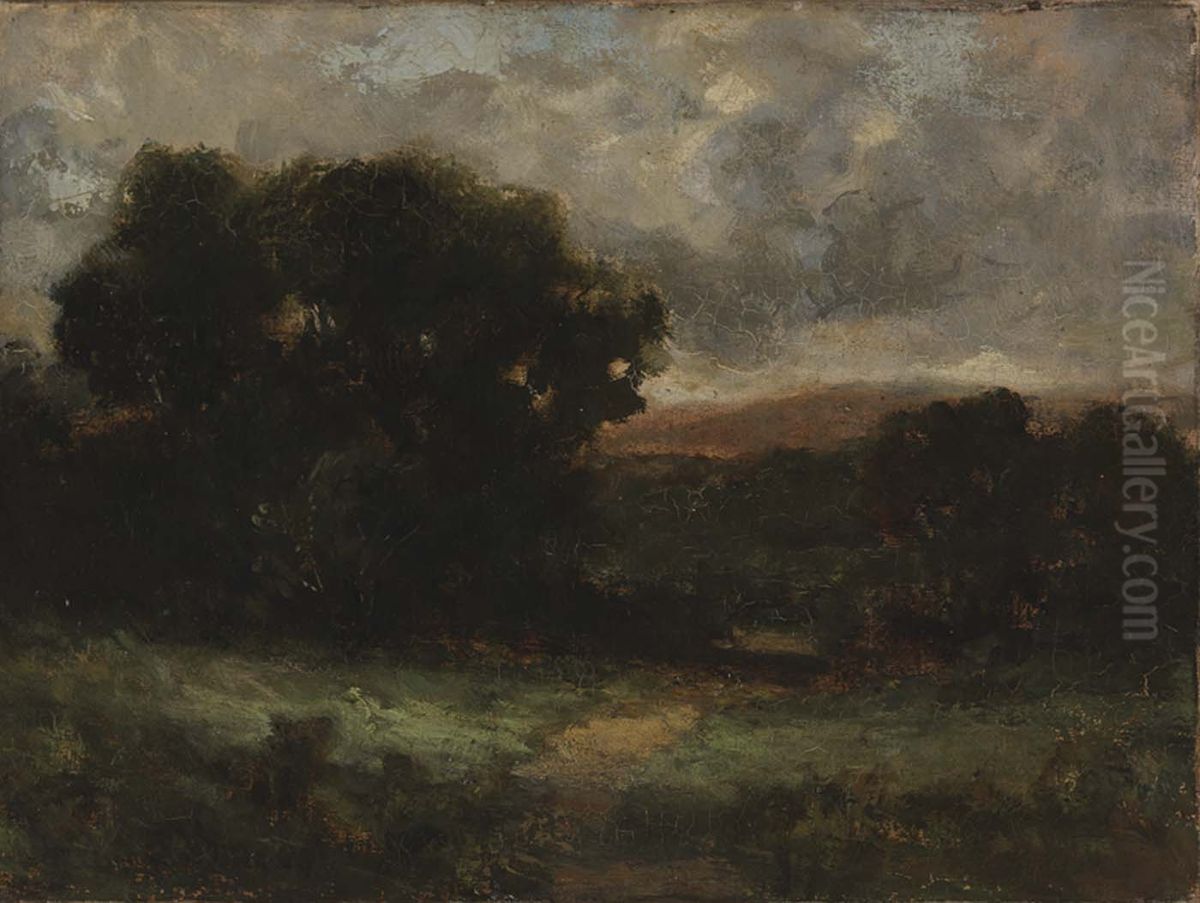 Untitled (landscape with meadow and trees) Oil Painting by Edward Mitchell Bannister