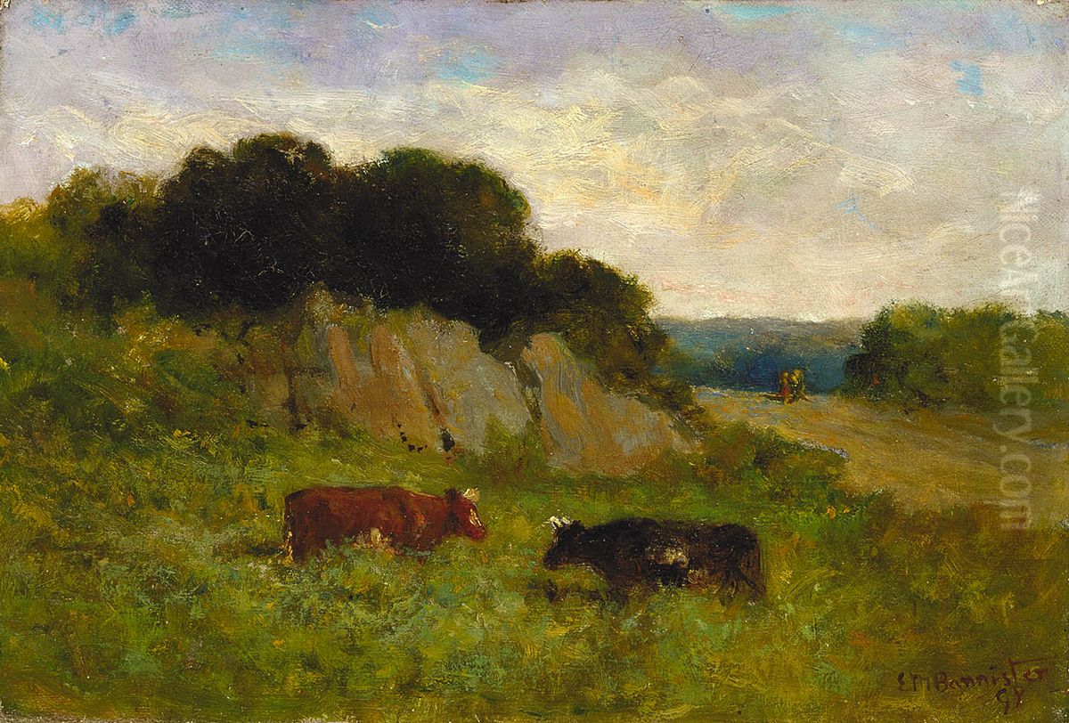 Untitled (landscape with two cows) Oil Painting by Edward Mitchell Bannister