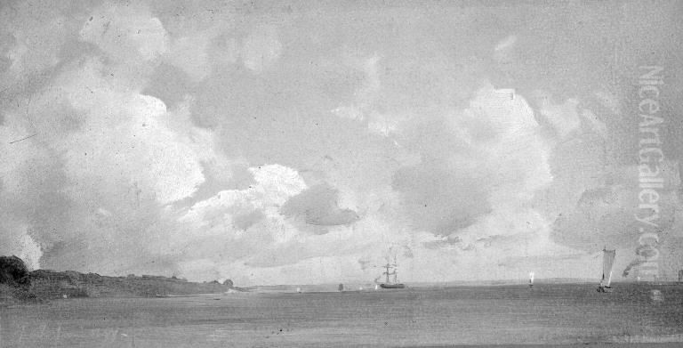 The Sound with ships, Near Espergaerde Oil Painting by Vilhelm Peter Carl Petersen