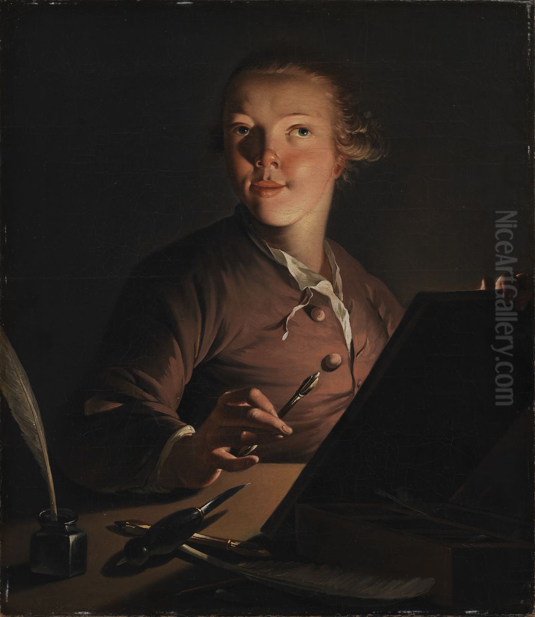 Selvportraet ved kunstigt lys Oil Painting by Jens Juel