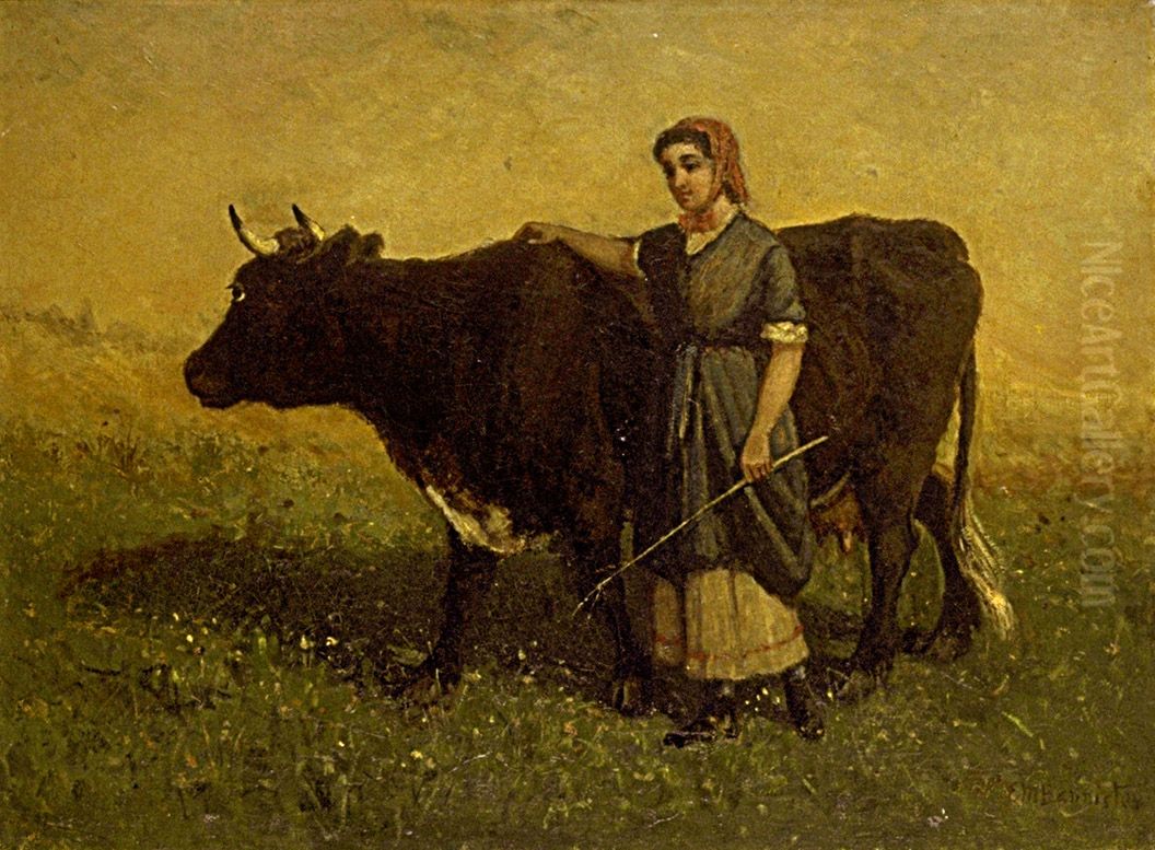 Untitled (woman walking with cow) Oil Painting by Edward Mitchell Bannister